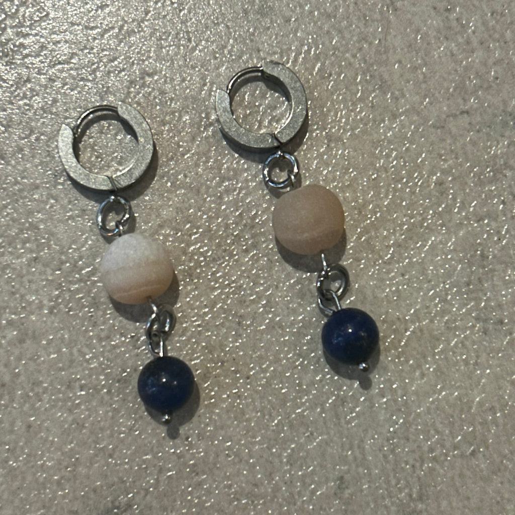Morganite and lapis lazuli beaded earrings