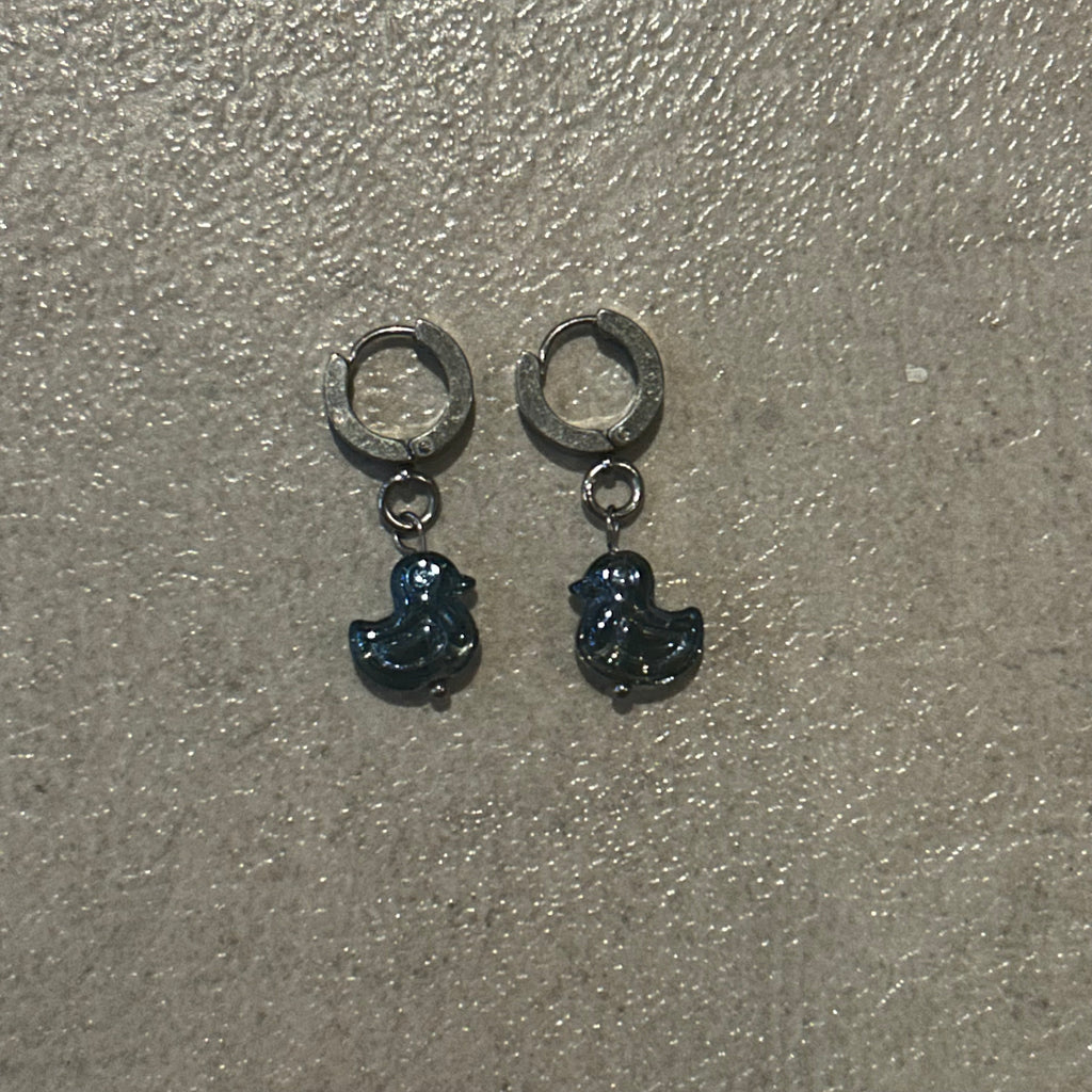 Blue duck earrings