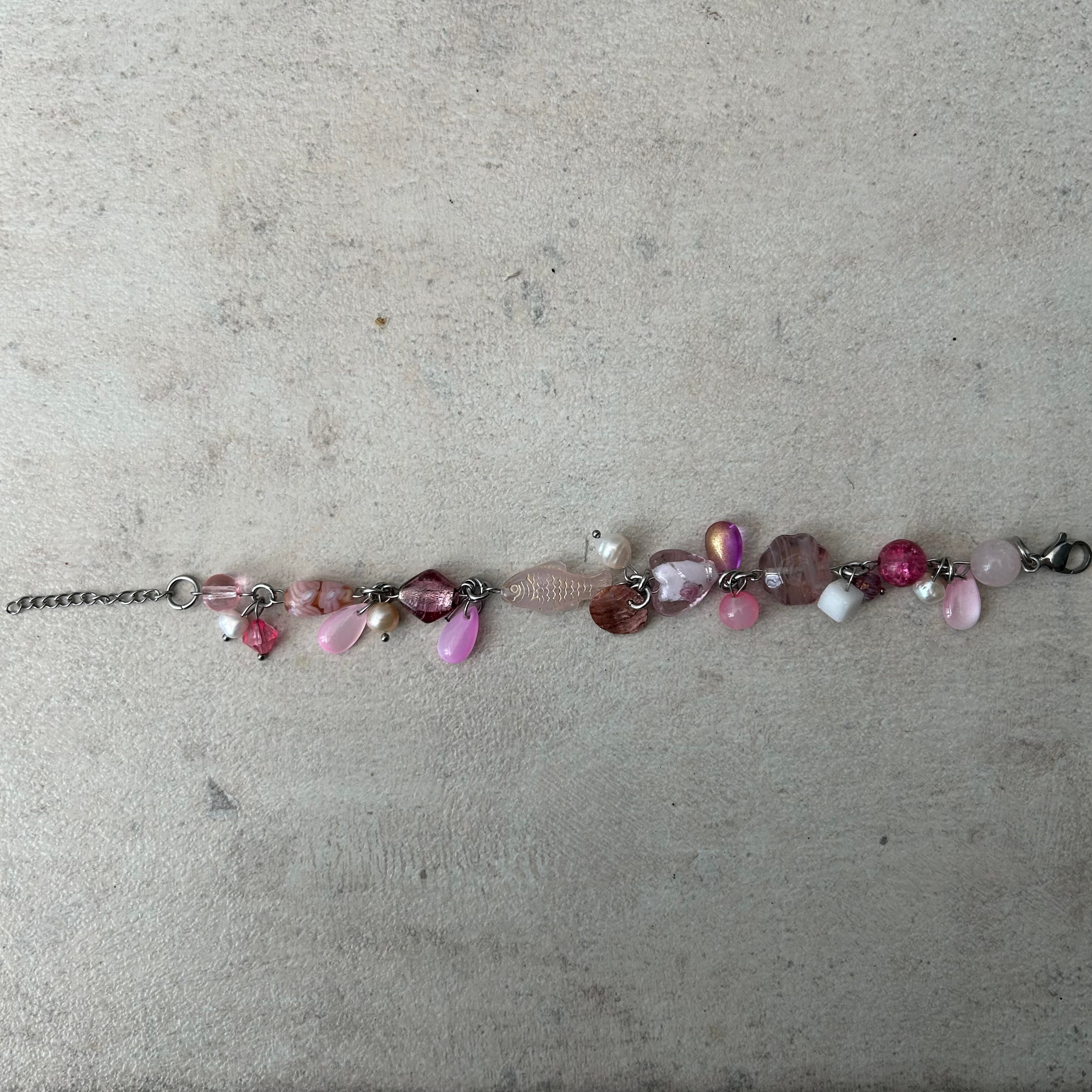 pink salmon cluster glass bracelet