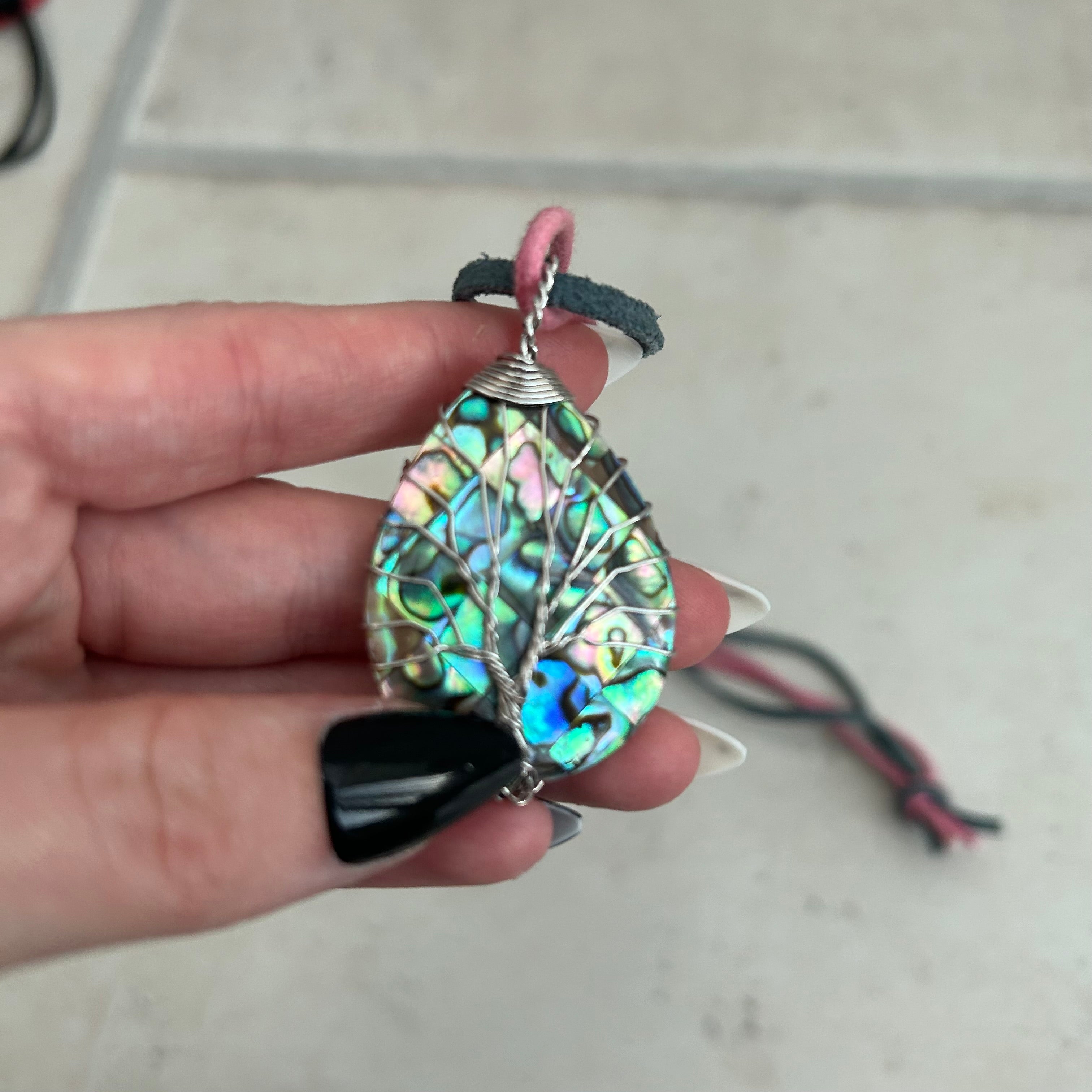 Abalone mother of pearl wire wrapped pendant necklace