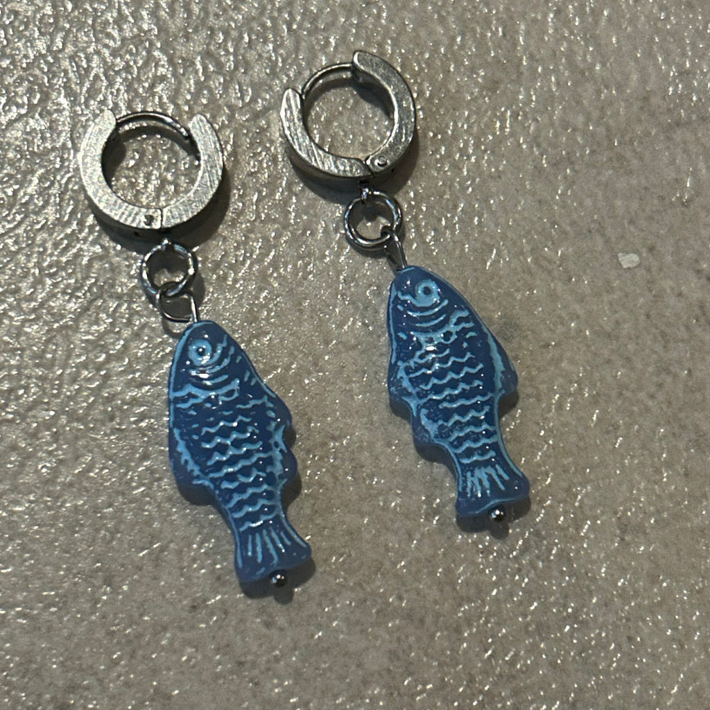 Light blue on blue fish earrings