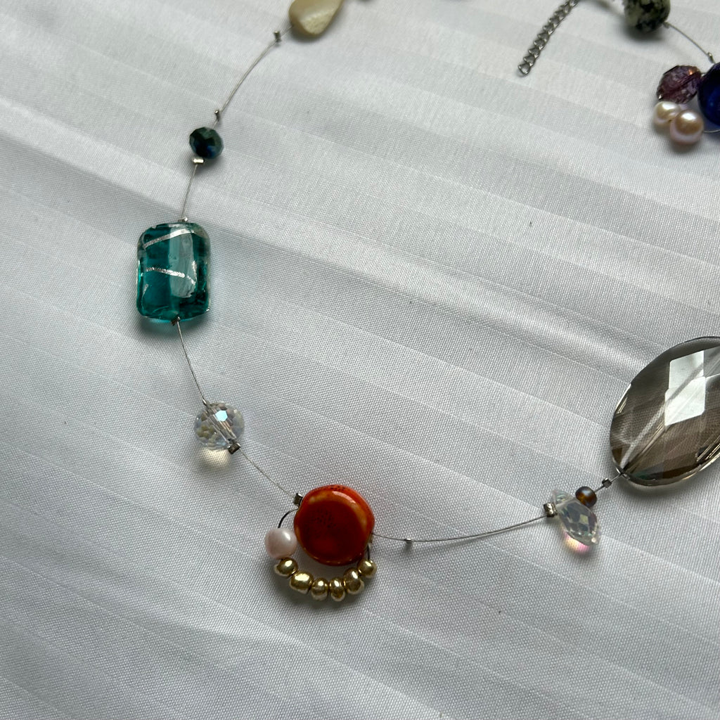 "Lucinda" glass and pearl wired necklace