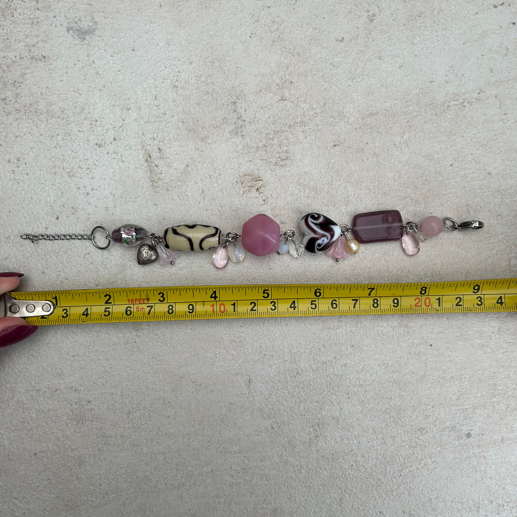 Pink glass chunky stainless steel bracelet