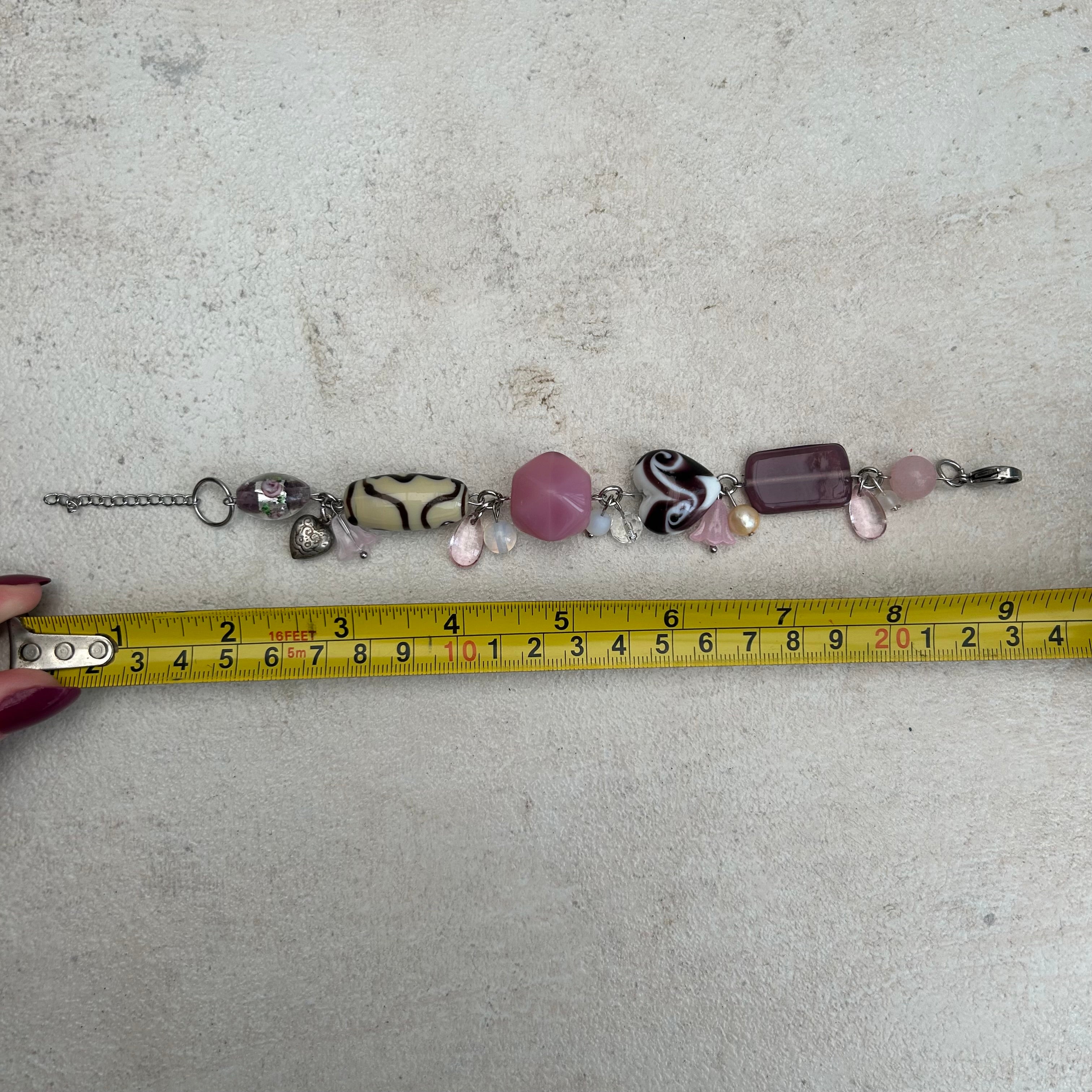 Pink glass chunky stainless steel bracelet