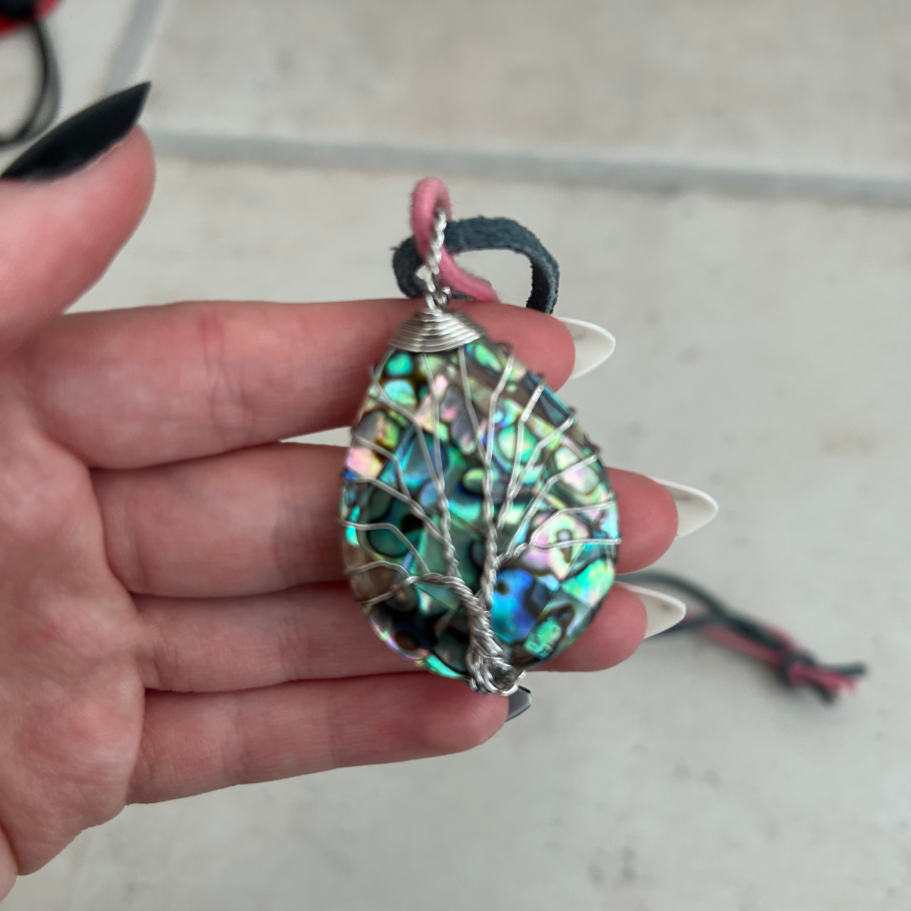Abalone mother of pearl wire wrapped pendant necklace
