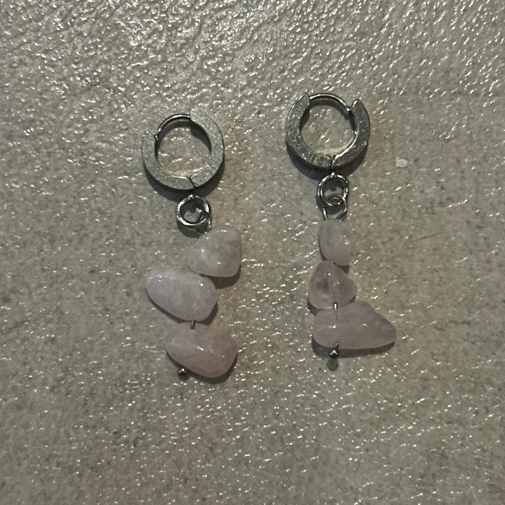 Rose quartz crystal chip huggie earrings