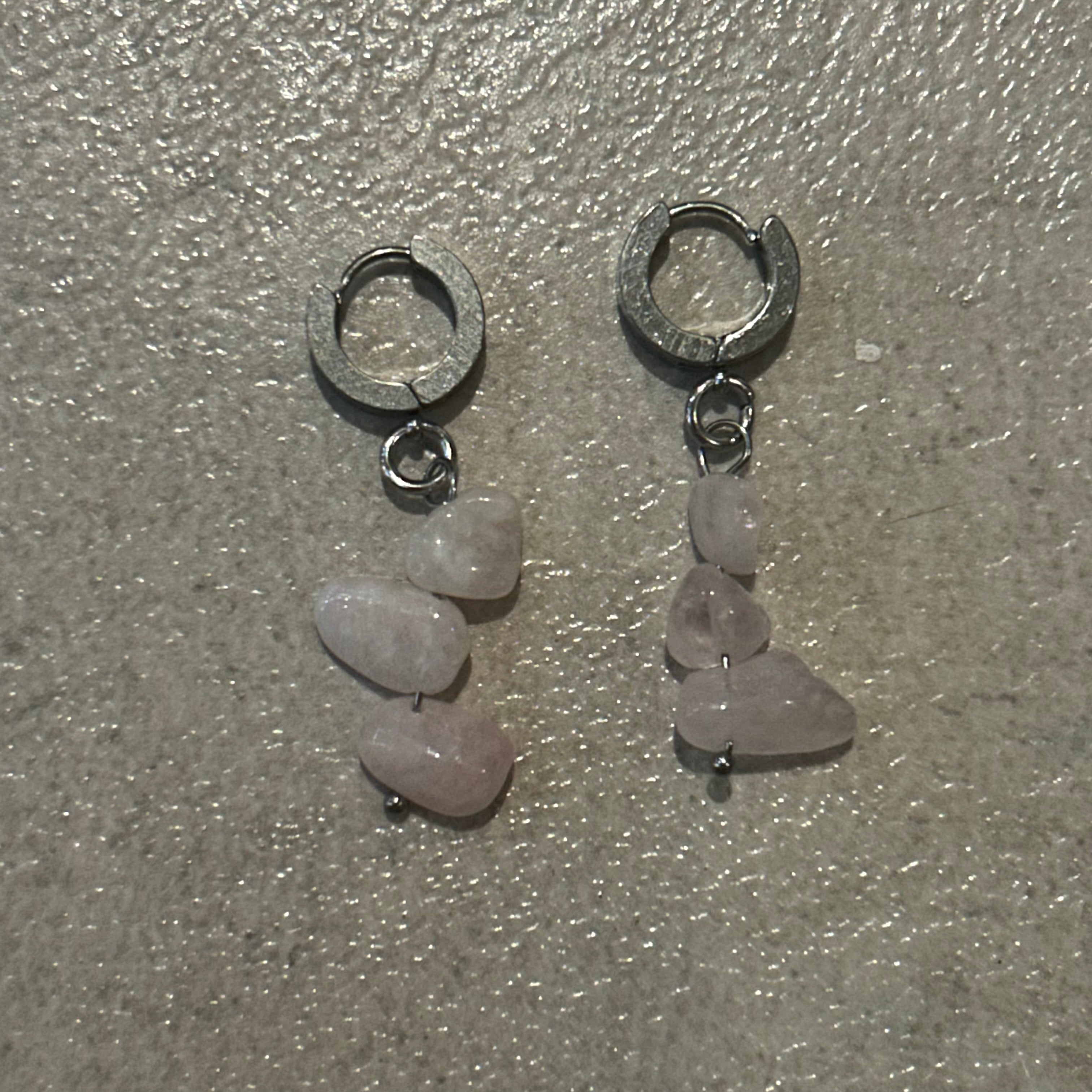 Rose quartz crystal chip huggie earrings