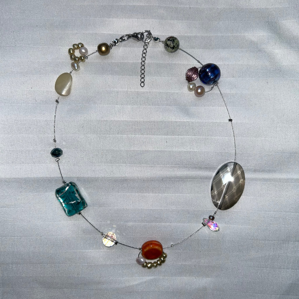 "Lucinda" glass and pearl wired necklace