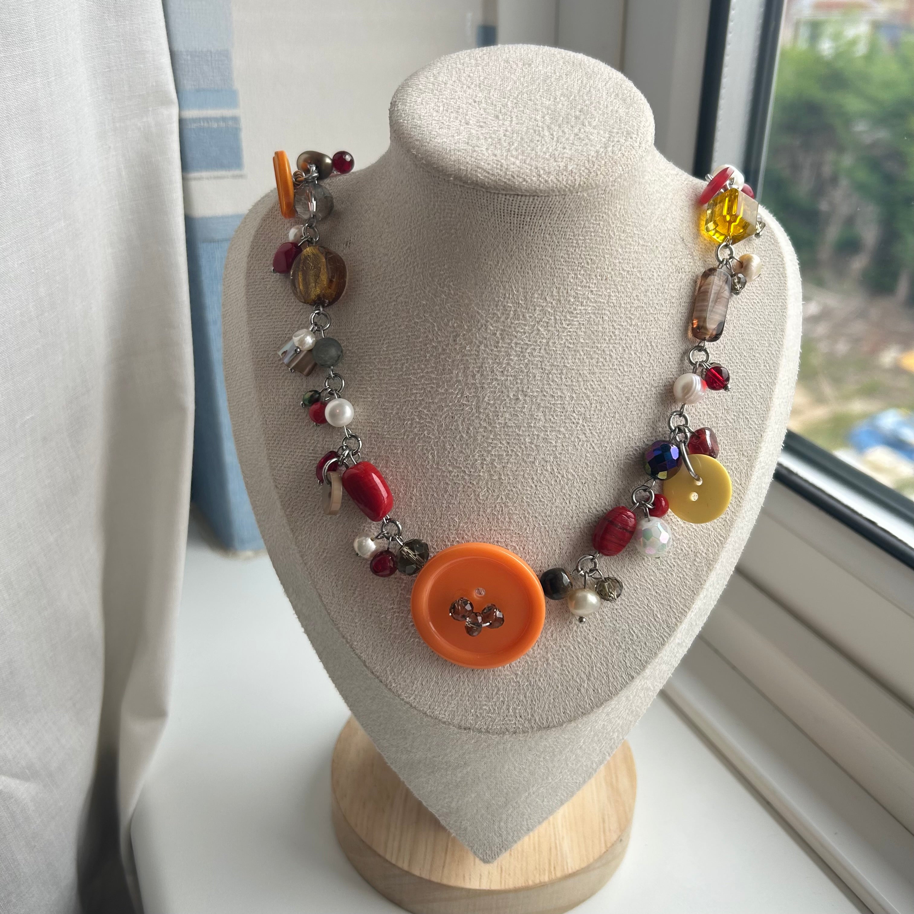 "Edi" button cluster clutter necklace