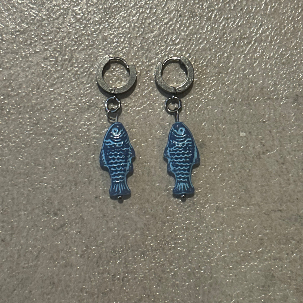 Light blue on blue fish earrings