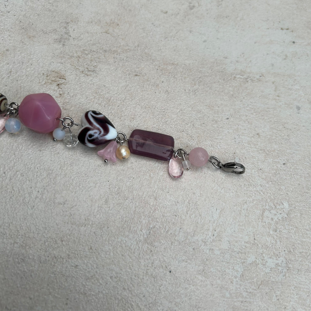 Pink glass chunky stainless steel bracelet