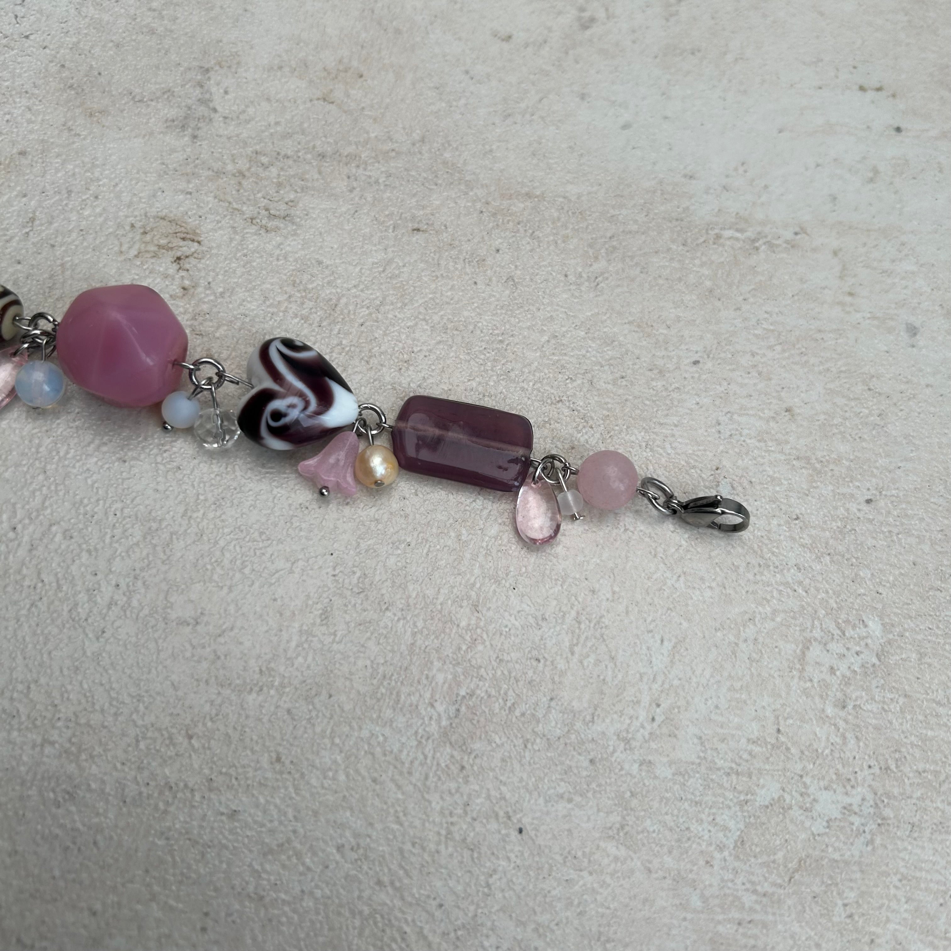 Pink glass chunky stainless steel bracelet