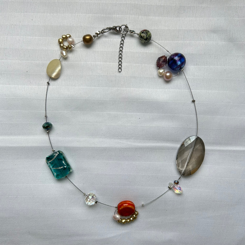 "Lucinda" glass and pearl wired necklace