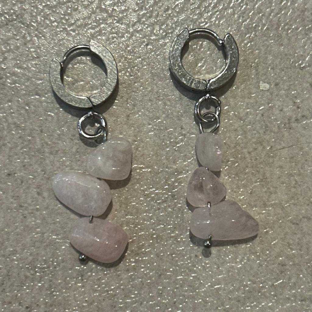 Rose quartz crystal chip huggie earrings