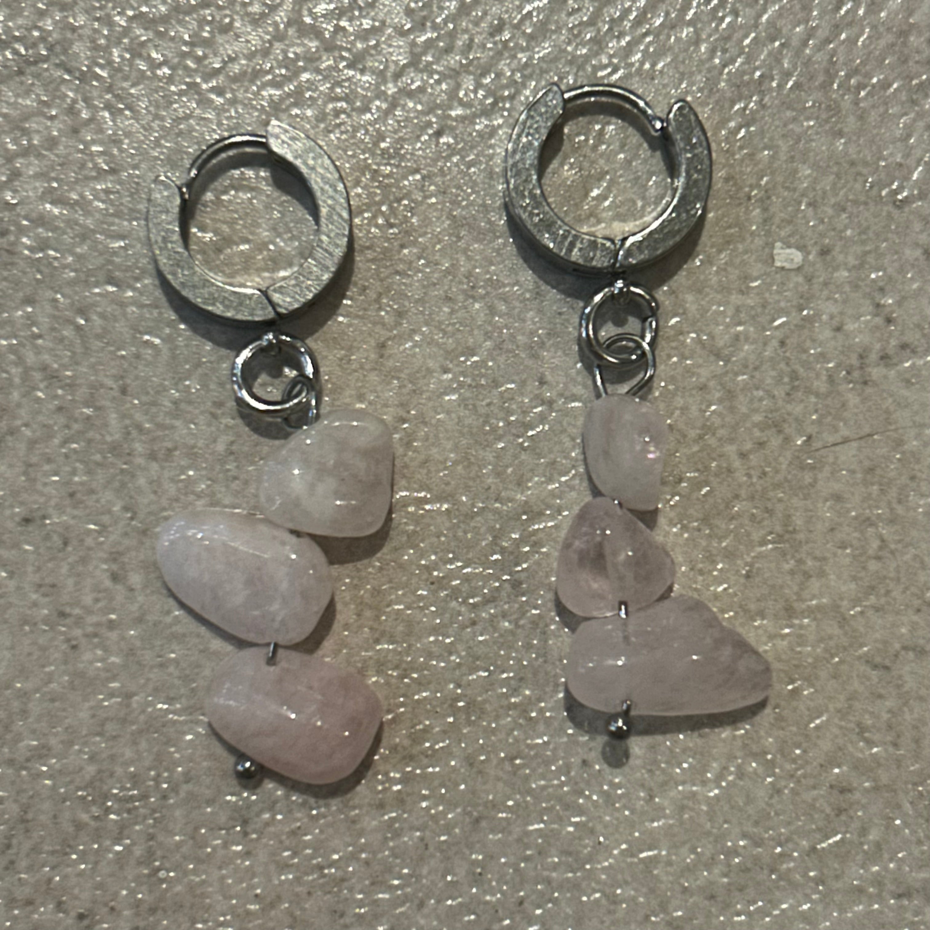 Rose quartz crystal chip huggie earrings