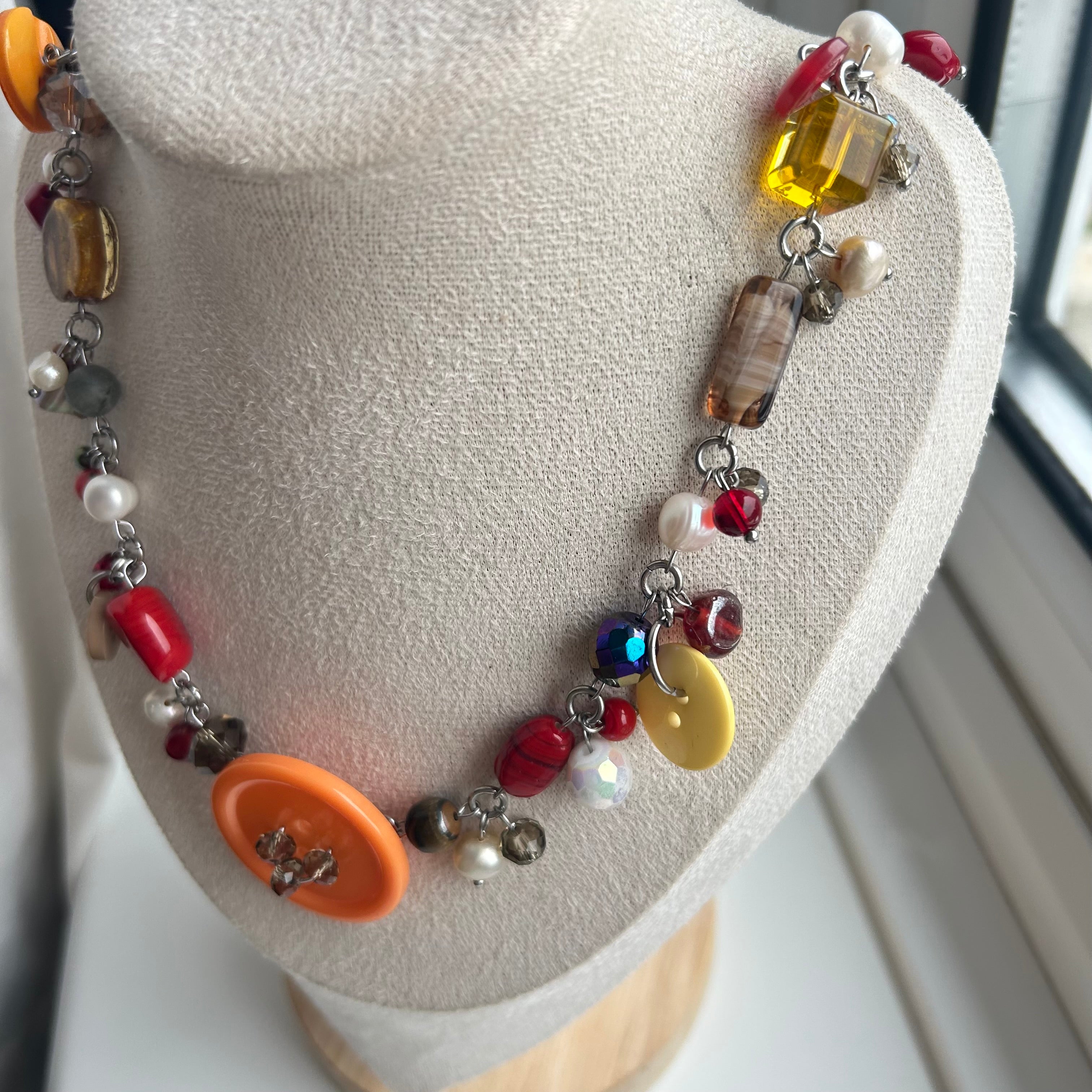 "Edi" button cluster clutter necklace