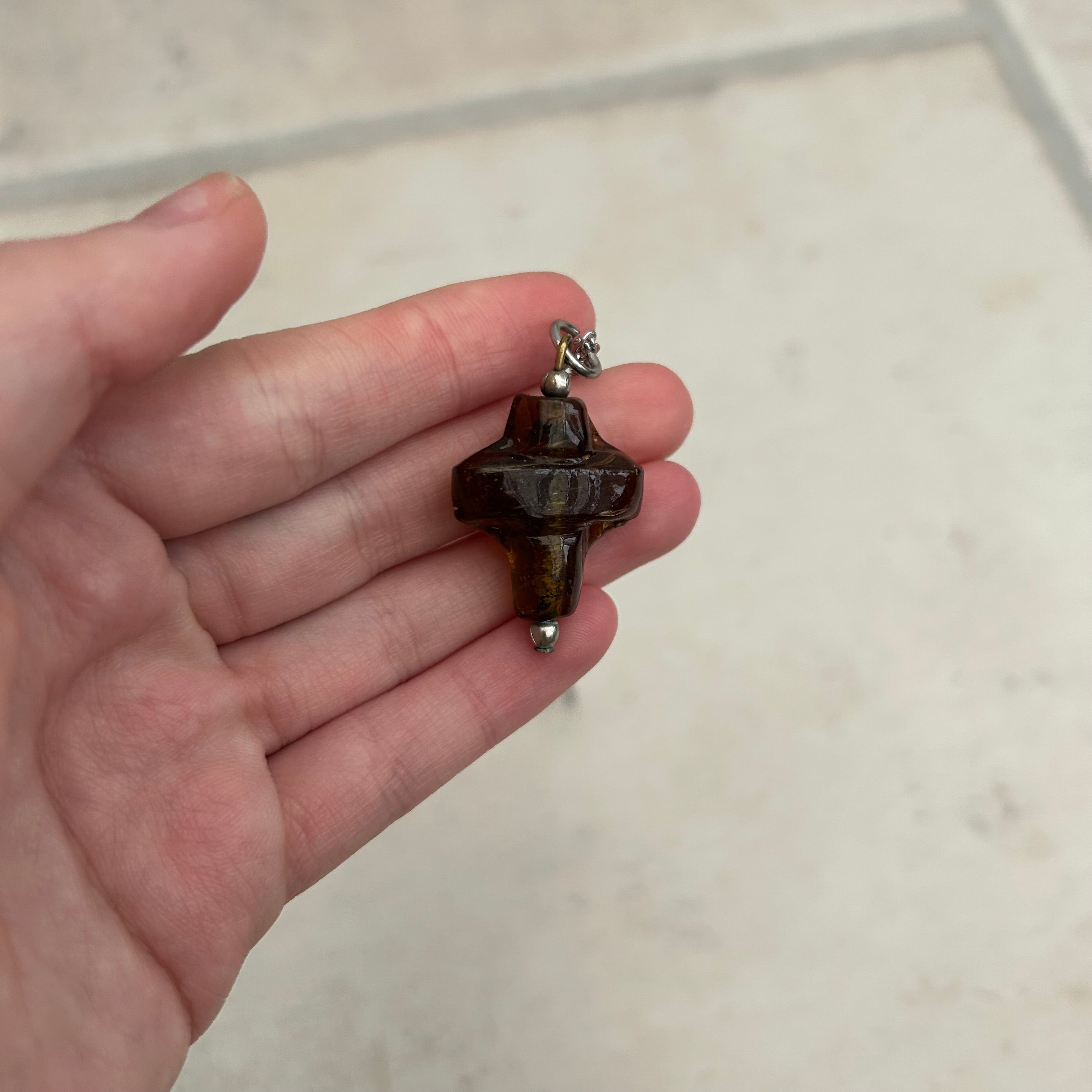 Brown glass cross necklace