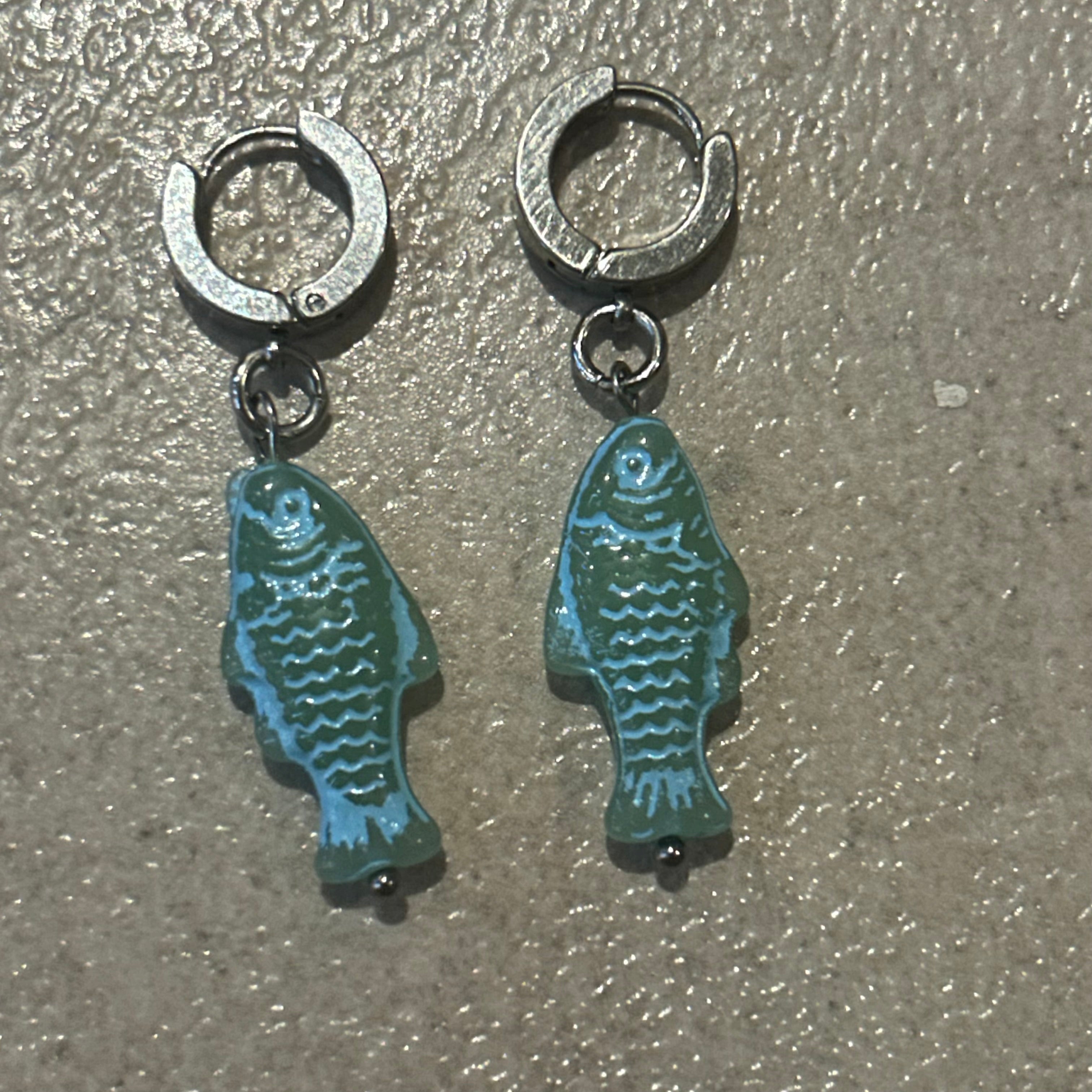 LIGHT BLUE on LIGHT GREEN fish earrings