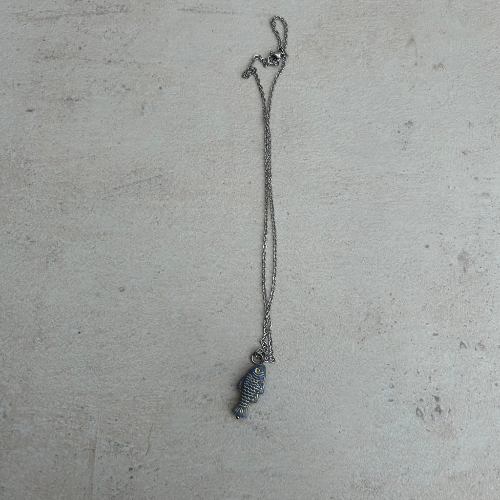 Gold on grey fish necklace