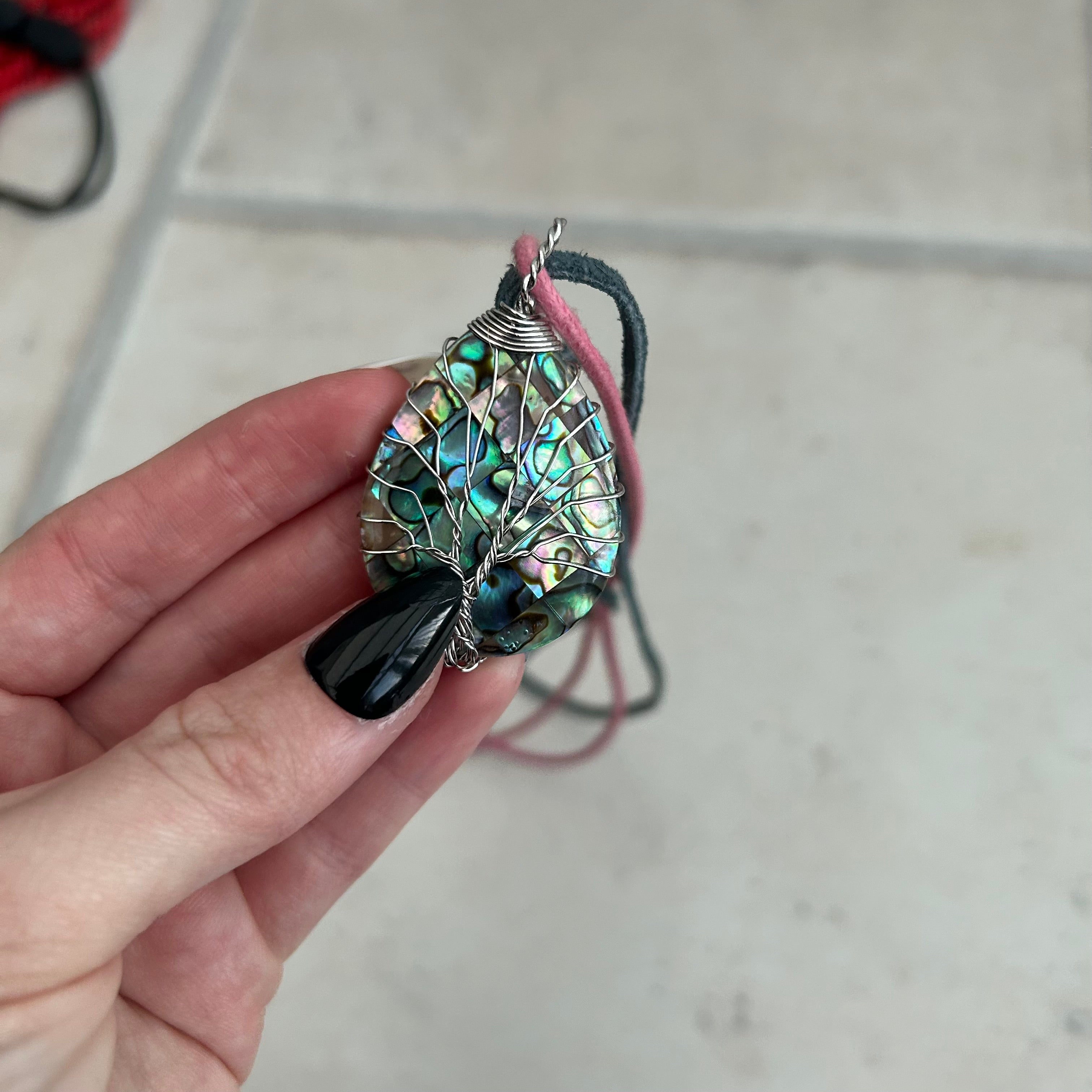 Abalone mother of pearl wire wrapped pendant necklace
