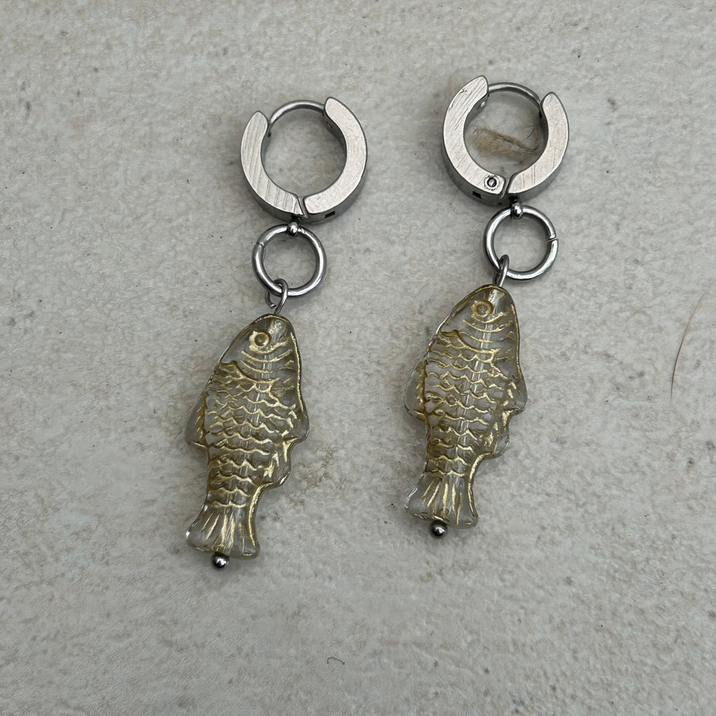Gold on gold fish earrings