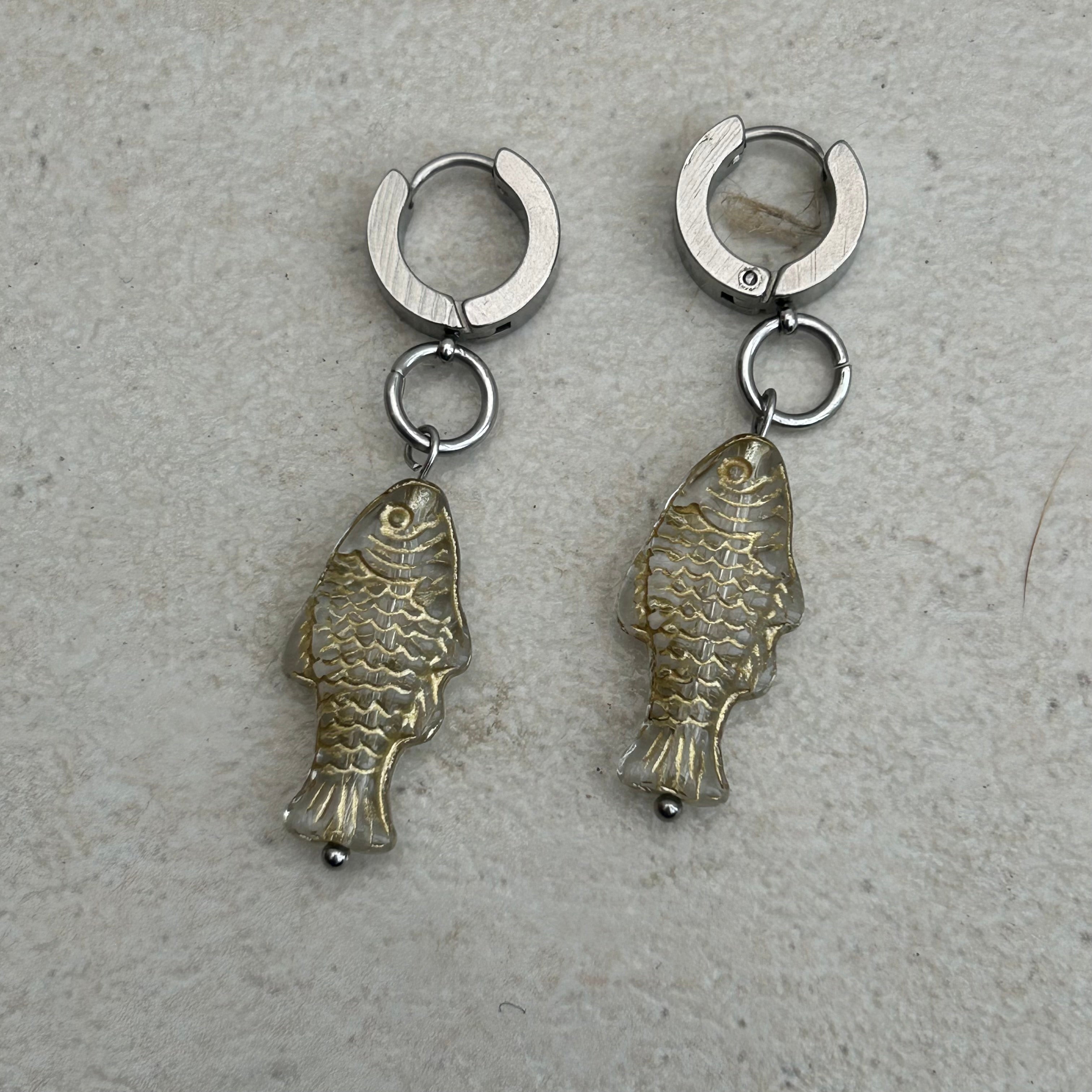 Gold on gold fish earrings