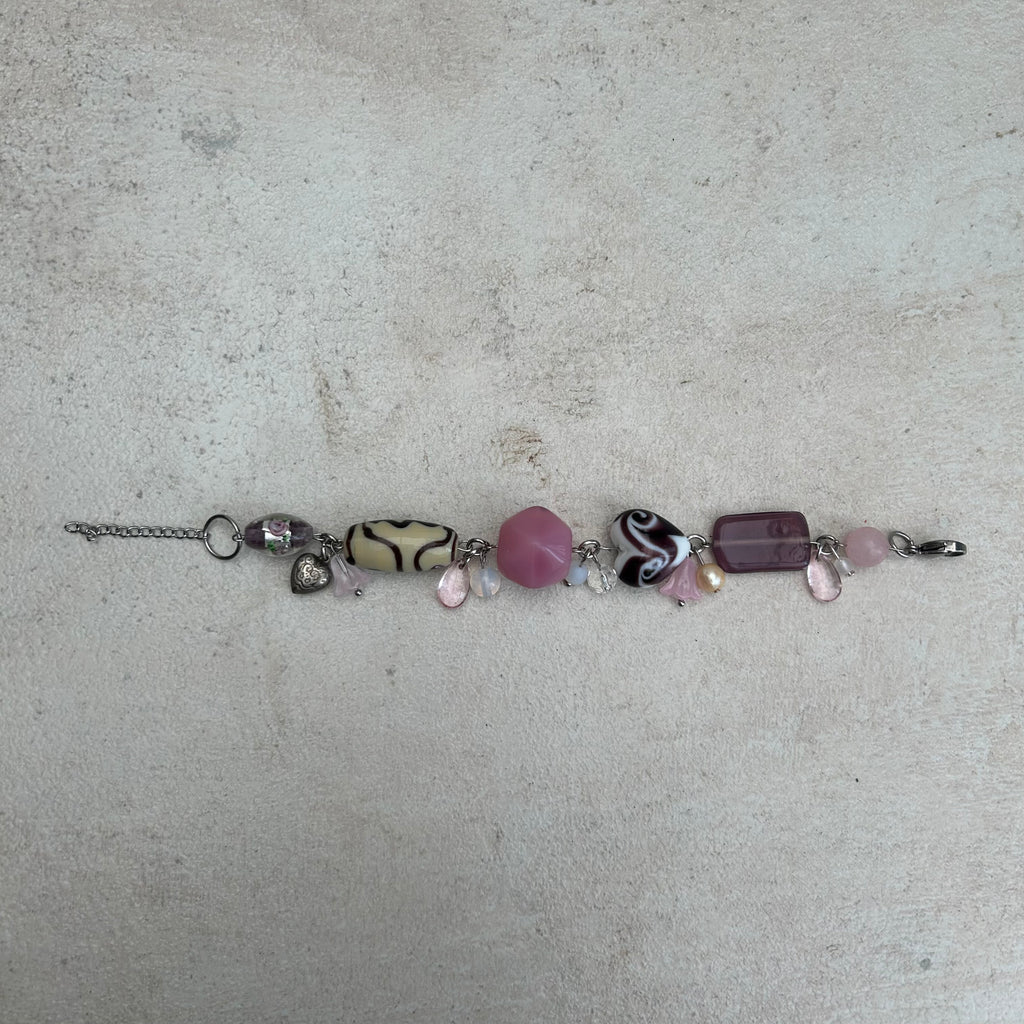 Pink glass chunky stainless steel bracelet