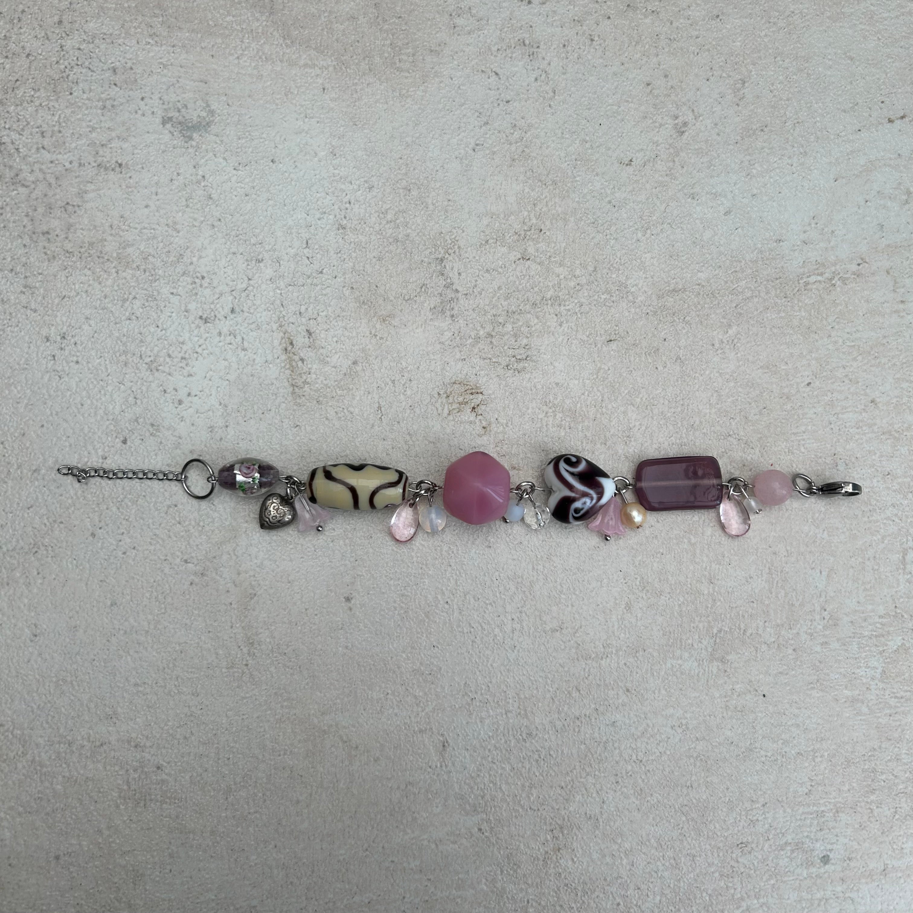 Pink glass chunky stainless steel bracelet