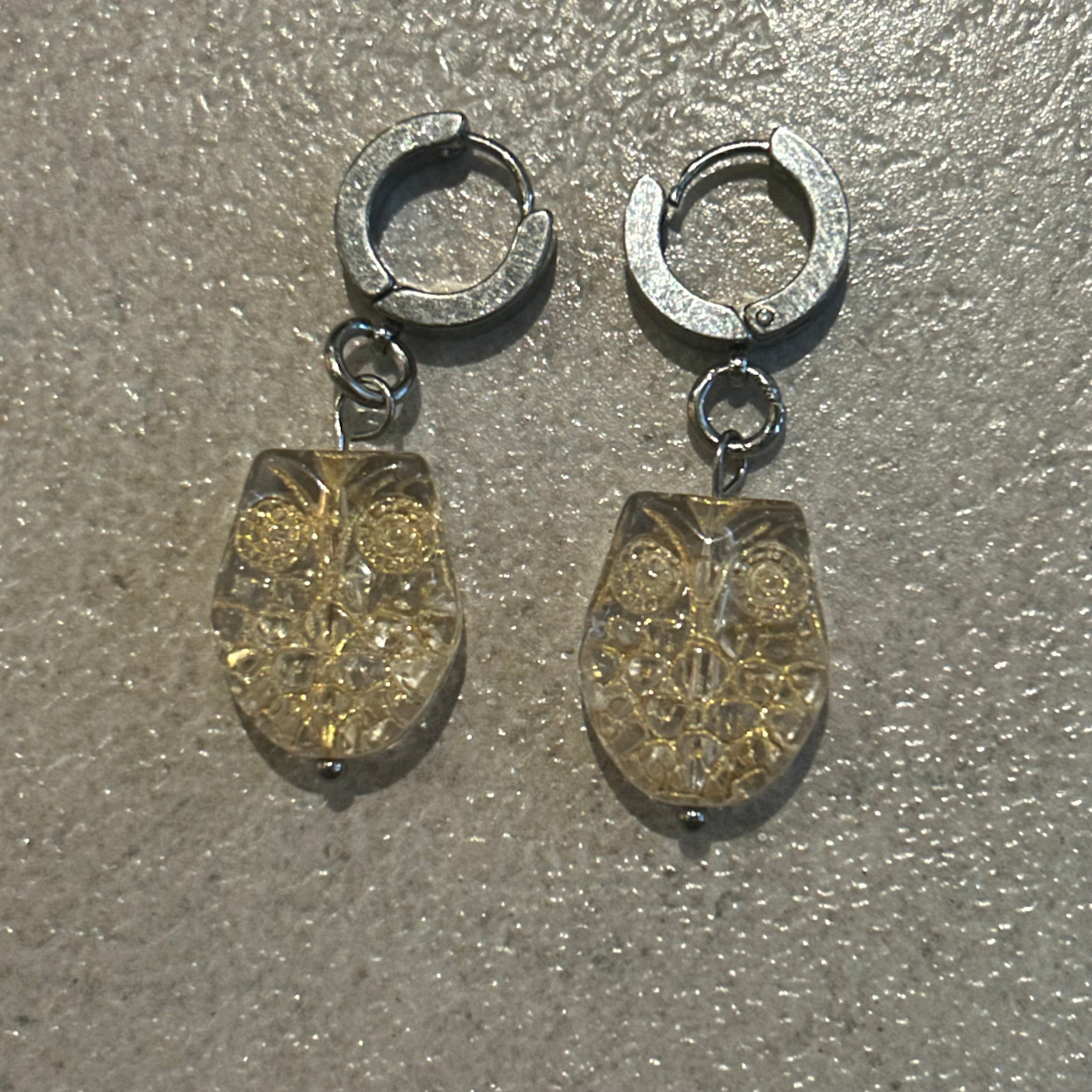 Clear and gold hedwig owl earrings