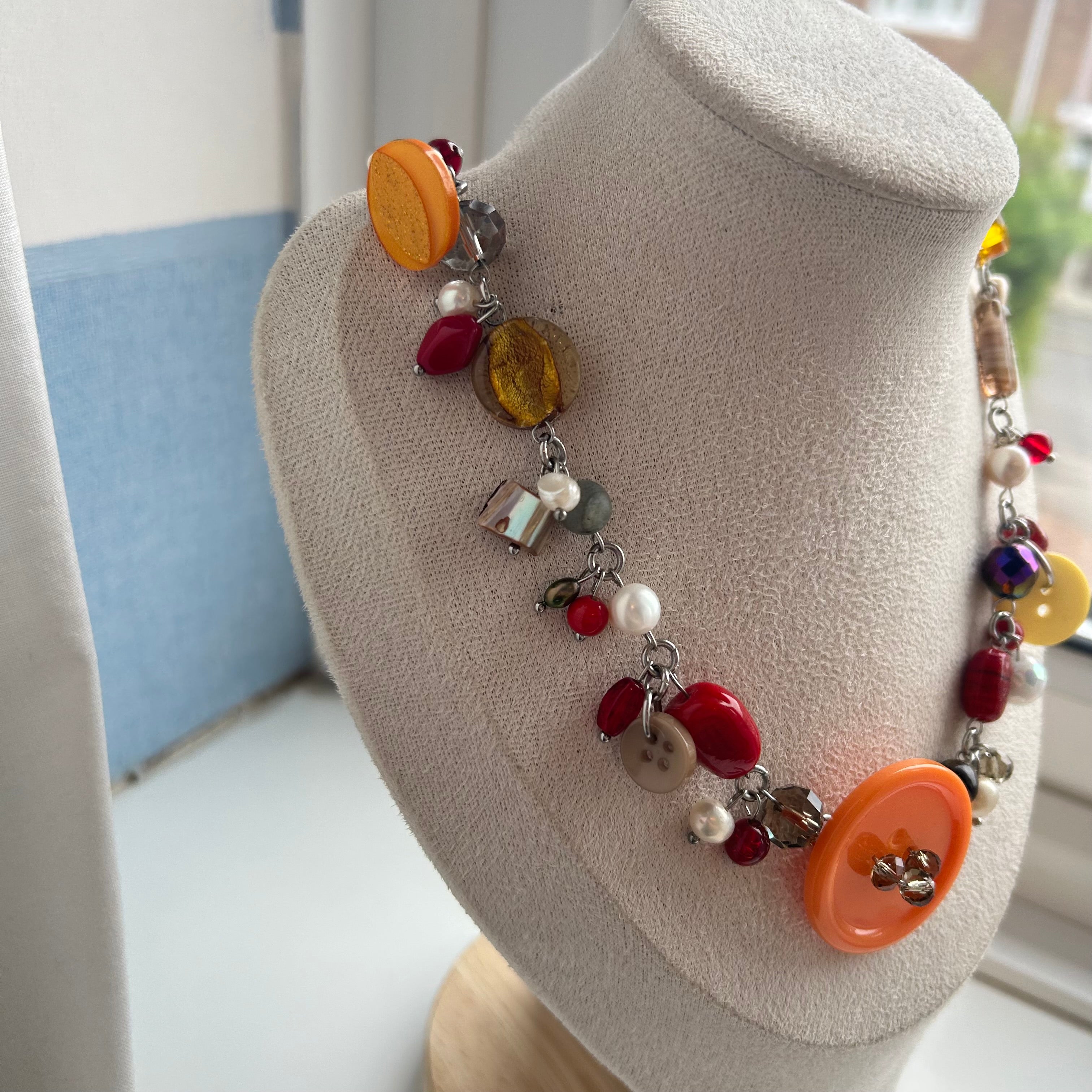 "Edi" button cluster clutter necklace