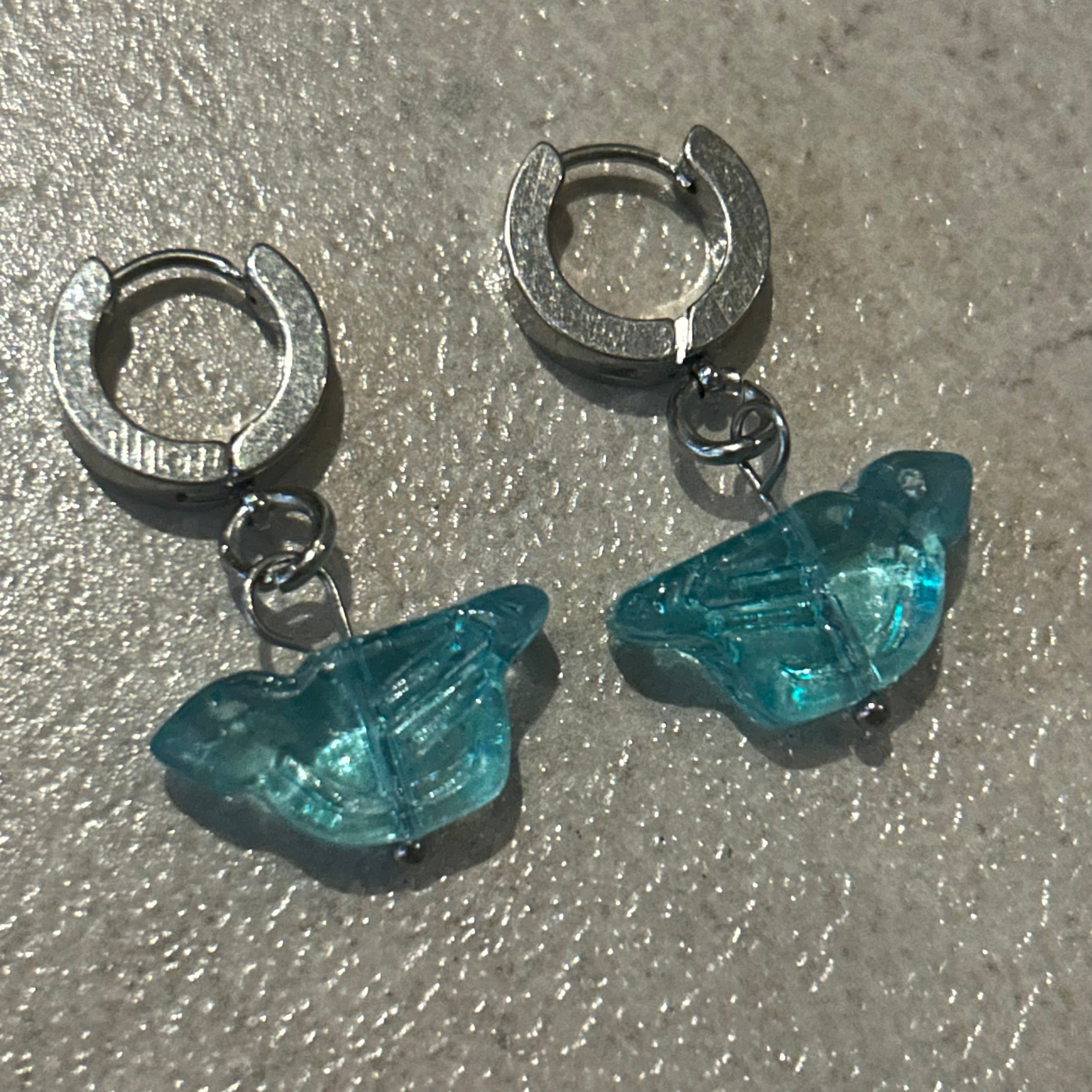 Blue bird Czech ss huggie earrings