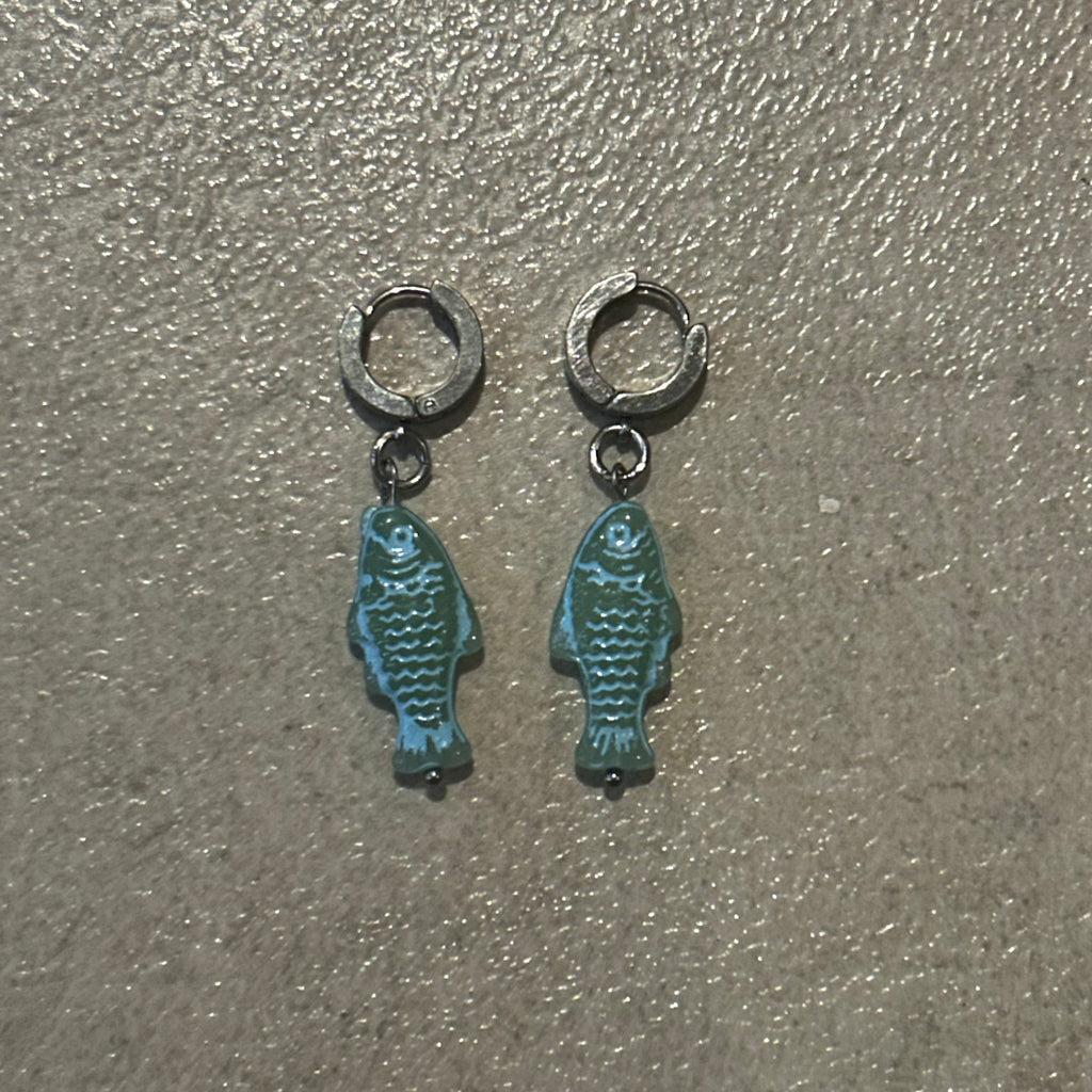 LIGHT BLUE on LIGHT GREEN fish earrings