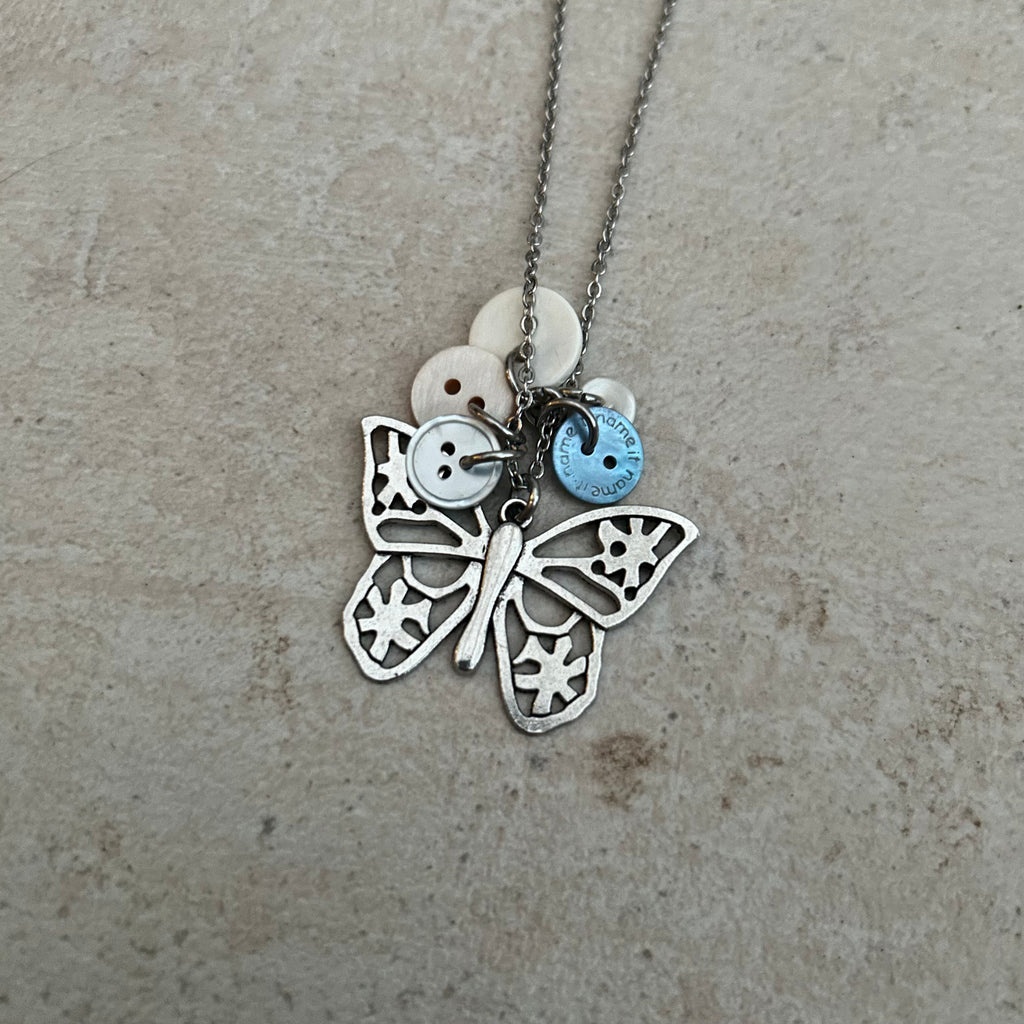button butterfly necklace