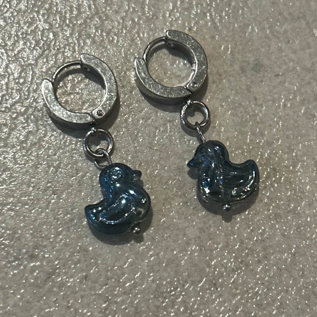 Blue duck earrings