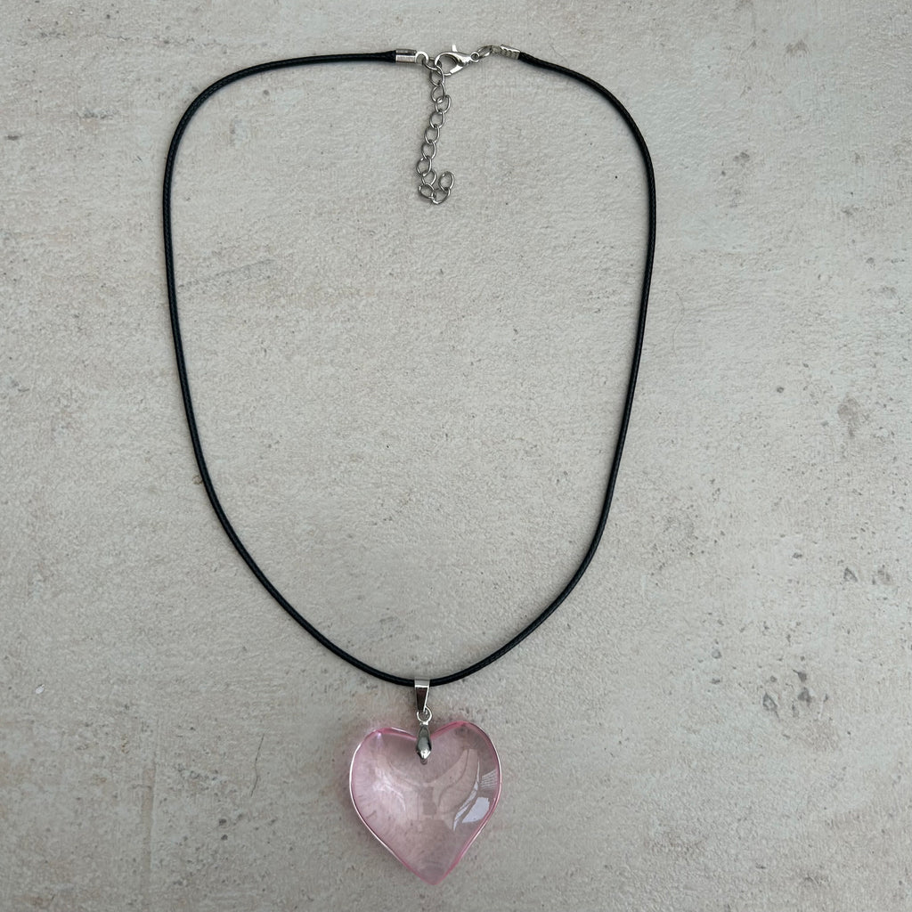 Pink heart glass pendant necklace