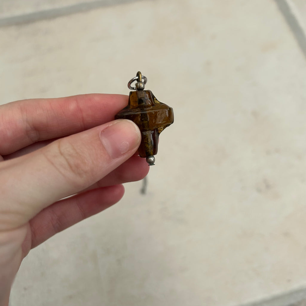 Brown glass cross necklace
