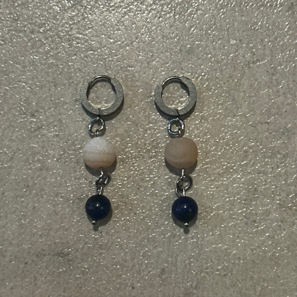 Morganite and lapis lazuli beaded earrings