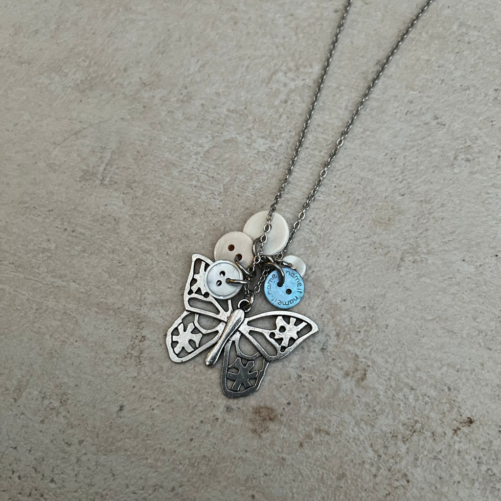 button butterfly necklace