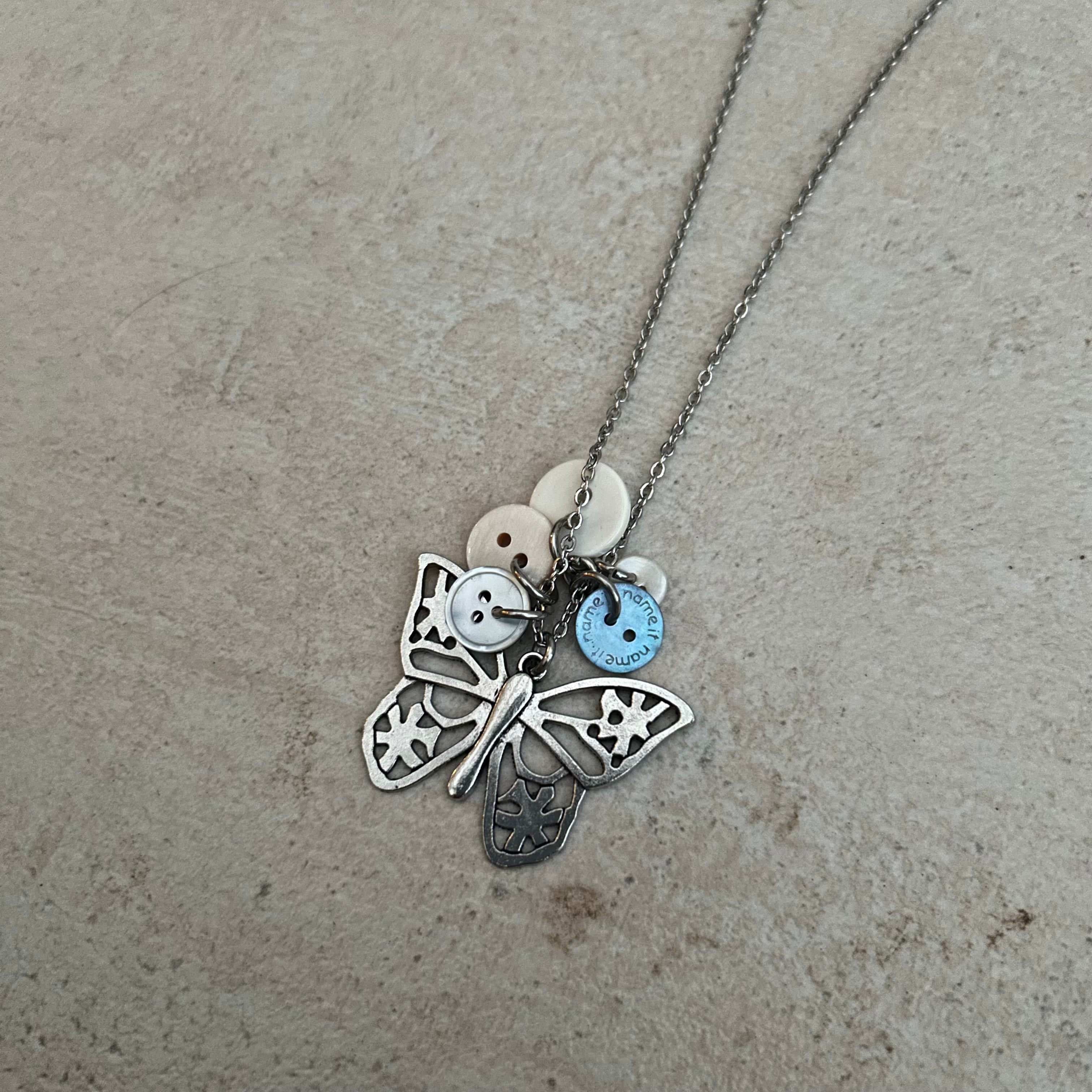 button butterfly necklace