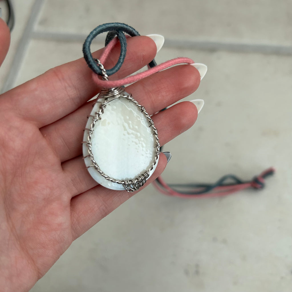 Abalone mother of pearl wire wrapped pendant necklace