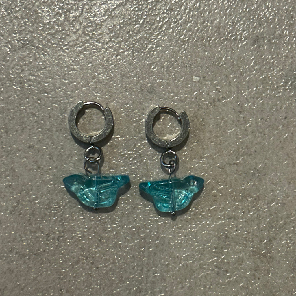 Blue bird Czech ss huggie earrings