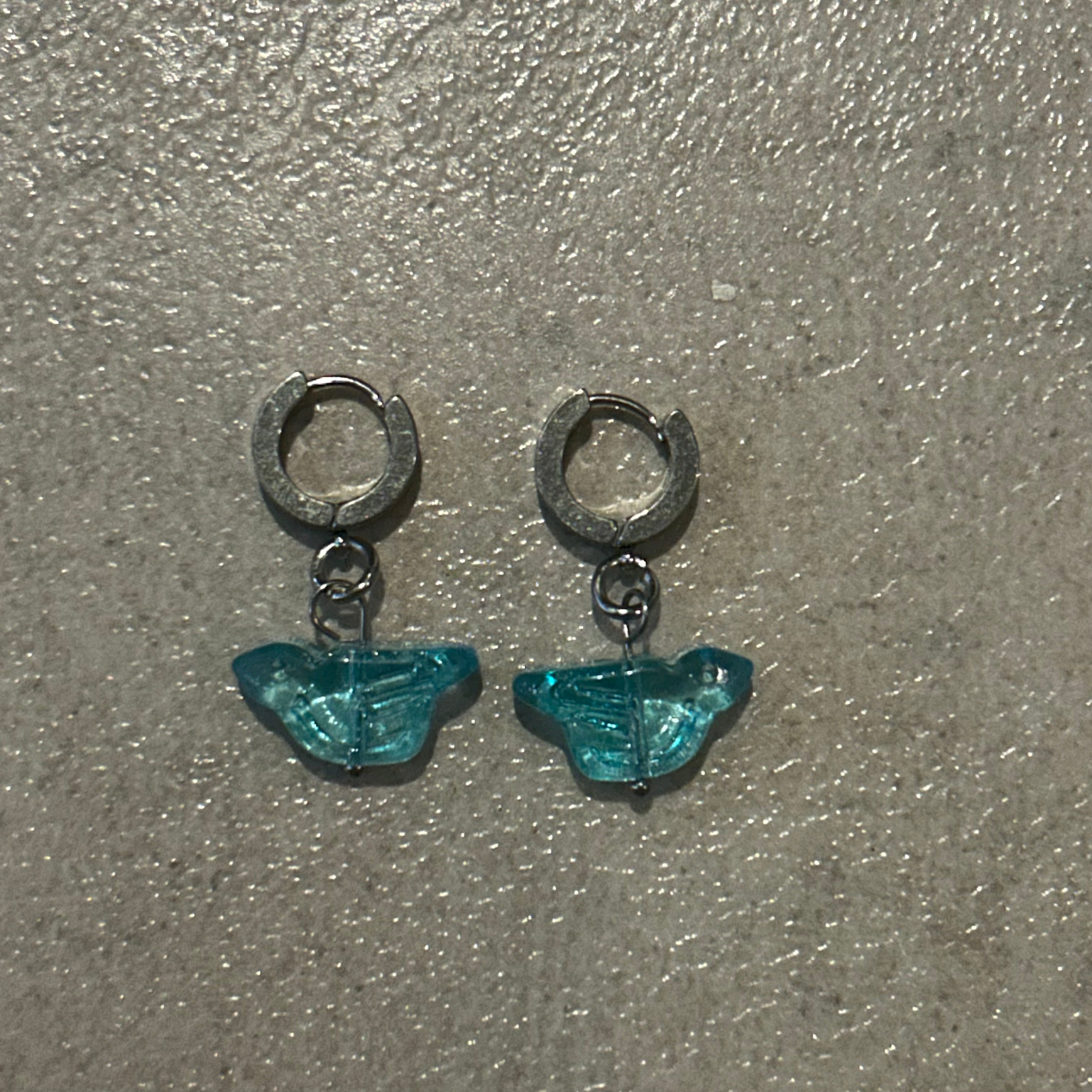 Blue bird Czech ss huggie earrings