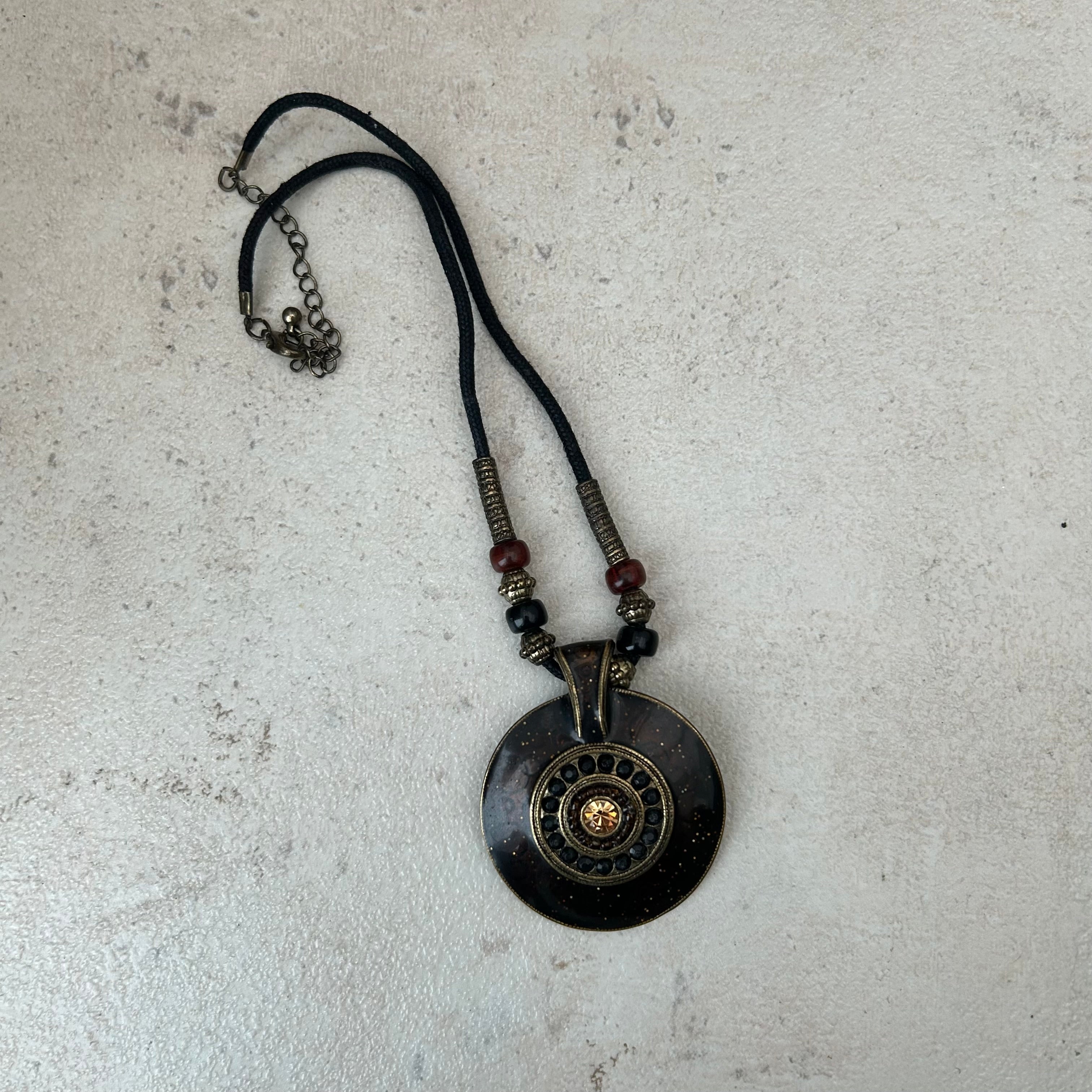 Vintage beaded enamel corded necklace