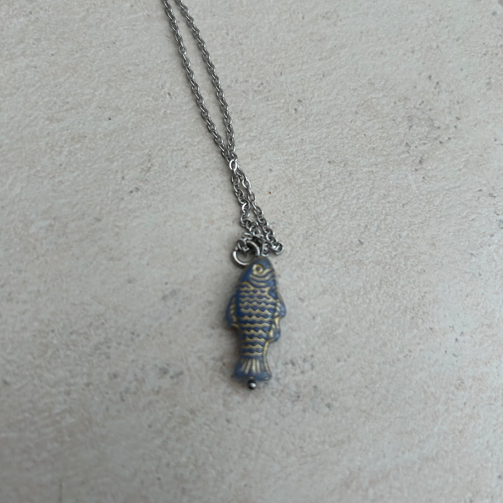 Gold on grey fish necklace