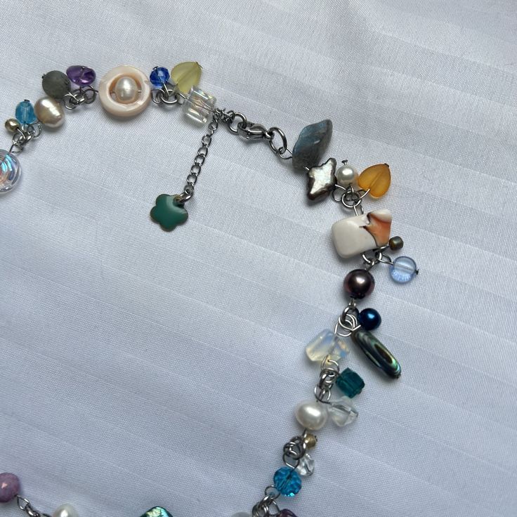 'Magda' fish charm glass beaded cluster clutter necklace