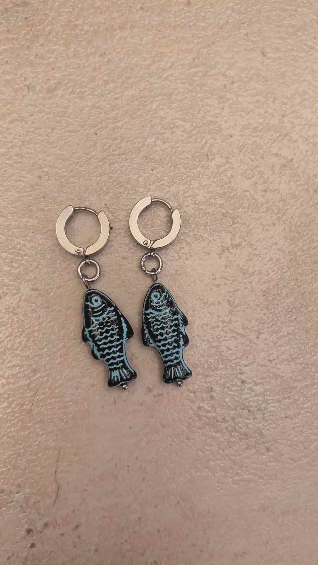 Blue on black fish earrings
