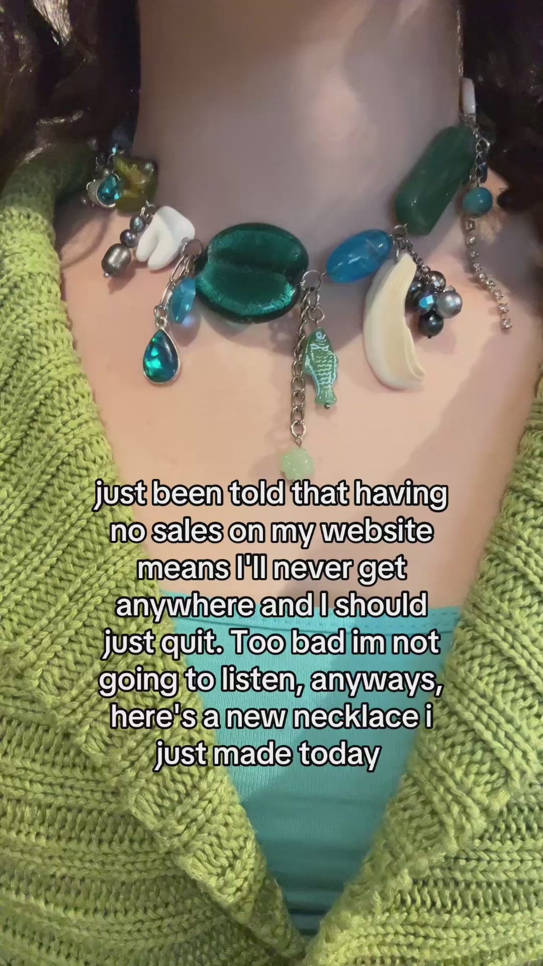 green and blue fish cluster necklace